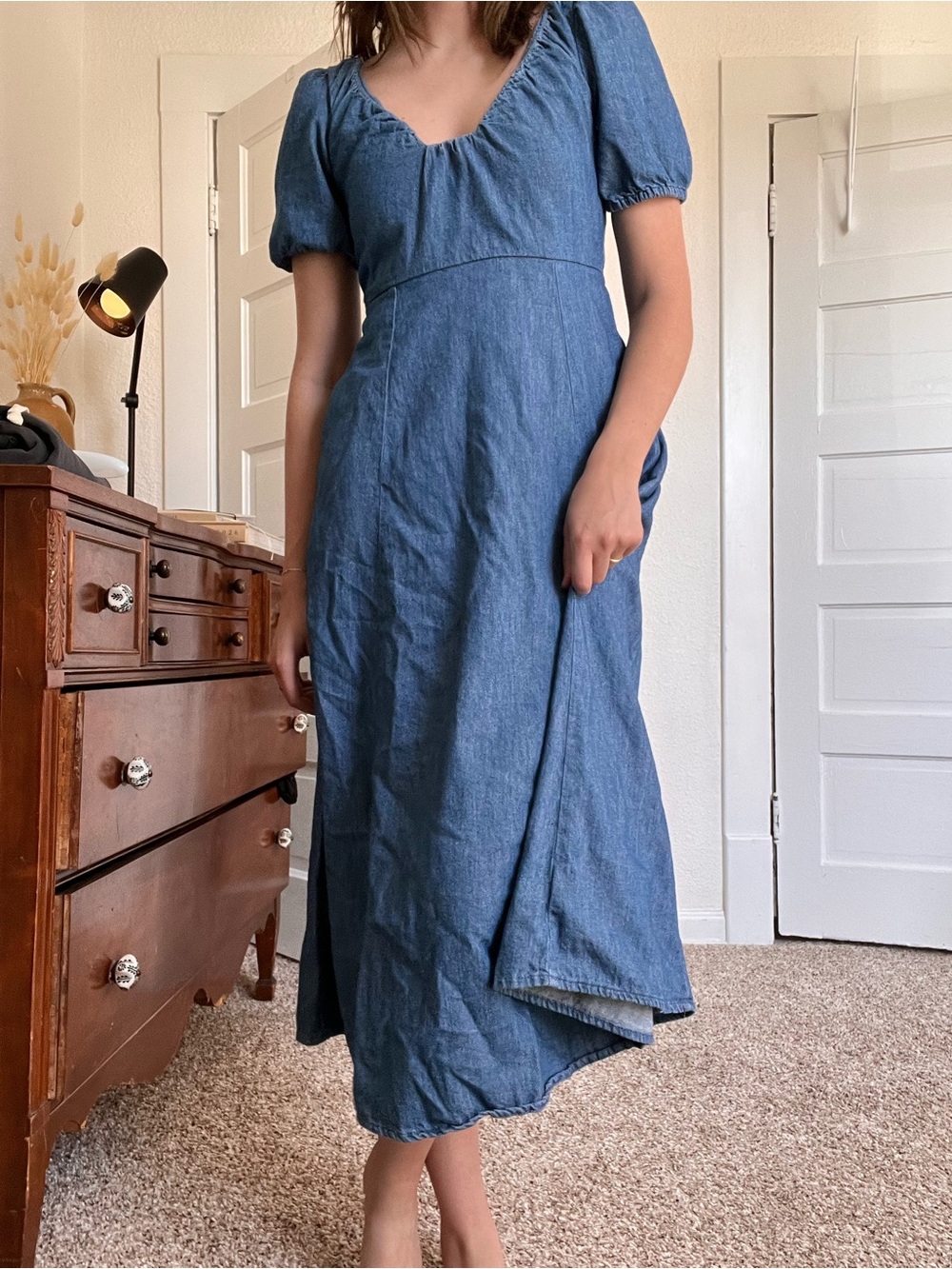 Old Navy Blue Puff-Sleeve Midi Dress